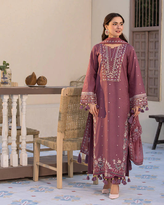 JADE-3PC DHANAK SEQUENCE EMBROIDERED SHIRT WITH DHANAK SHAWL AND TROUSER-W.J-1796