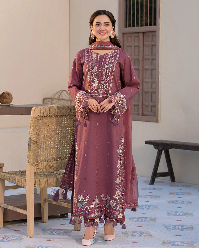 JADE-3PC DHANAK SEQUENCE EMBROIDERED SHIRT WITH CHIFFON EMBROIDERED DUPATTA AND TROUSER-W.J-1796