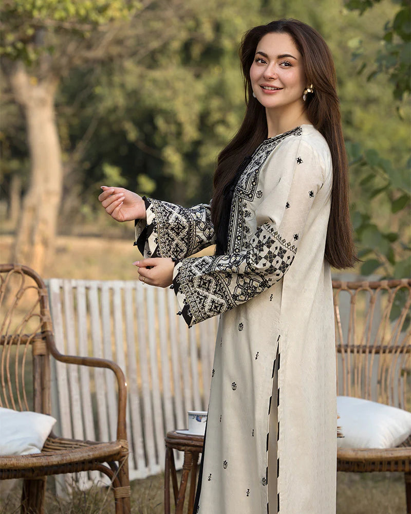 QALAMQAR-3PC LAWN EMBROIDERED SHIRT WITH CHIFFON EMBROIDERED DUPATTA AND TROUSER-W.J-1844