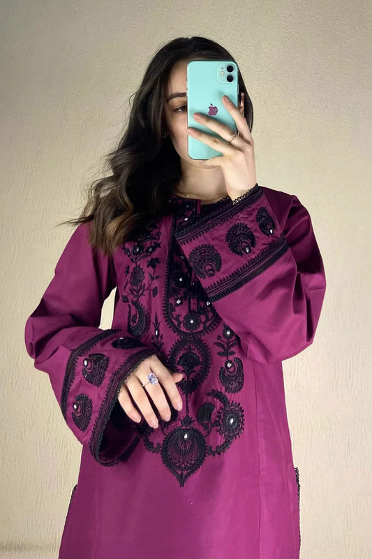 WEARJORA-3PC DHANAK EMBROIDERED SHIRT WITH CHIFFON DUPATTA AND EMB TROUSER-WJ-1927