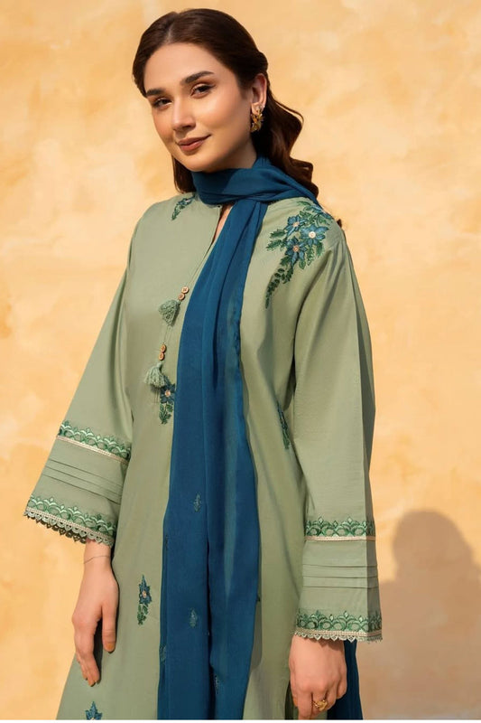 LAZULI-3PC LAWN EMBROIDERED SHIRT WITH CHIFFON EMBROIDERED DUPATTA AND TROUSER-W.J-1685