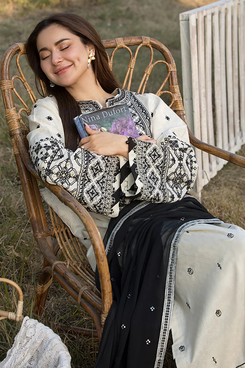 QALAMQAR-3PC LAWN EMBROIDERED SHIRT WITH CHIFFON EMBROIDERED DUPATTA AND TROUSER-W.J-1844