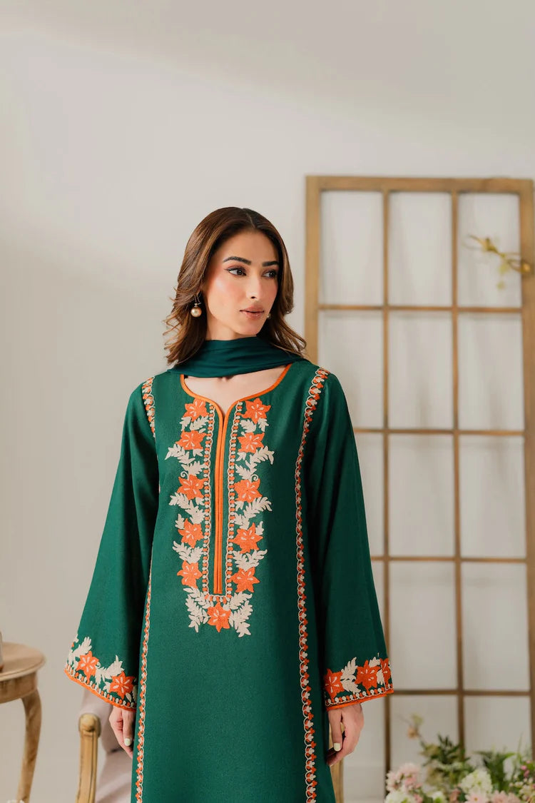 VINTAGE-3PC DHANAK EMBROIDERED SHIRT WITH BAMBER CHIFFON DUPATTA & TROUSER-W.J-1920