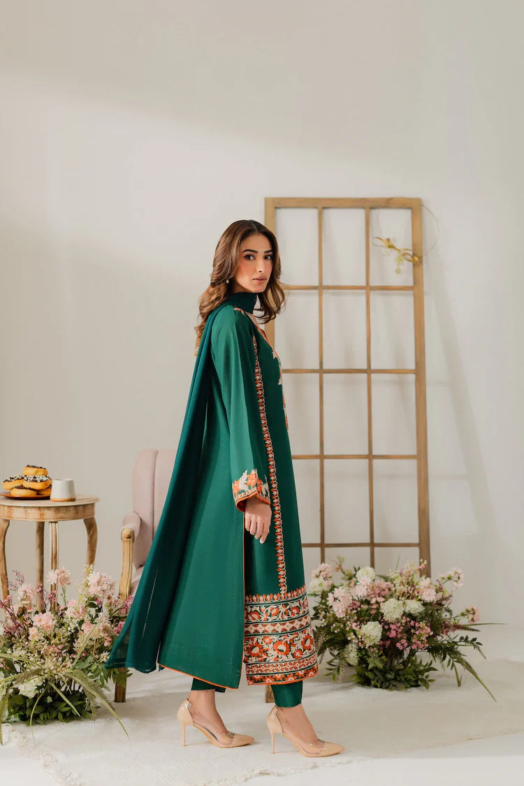VINTAGE-3PC DHANAK EMBROIDERED SHIRT WITH BAMBER CHIFFON DUPATTA & TROUSER-W.J-1920