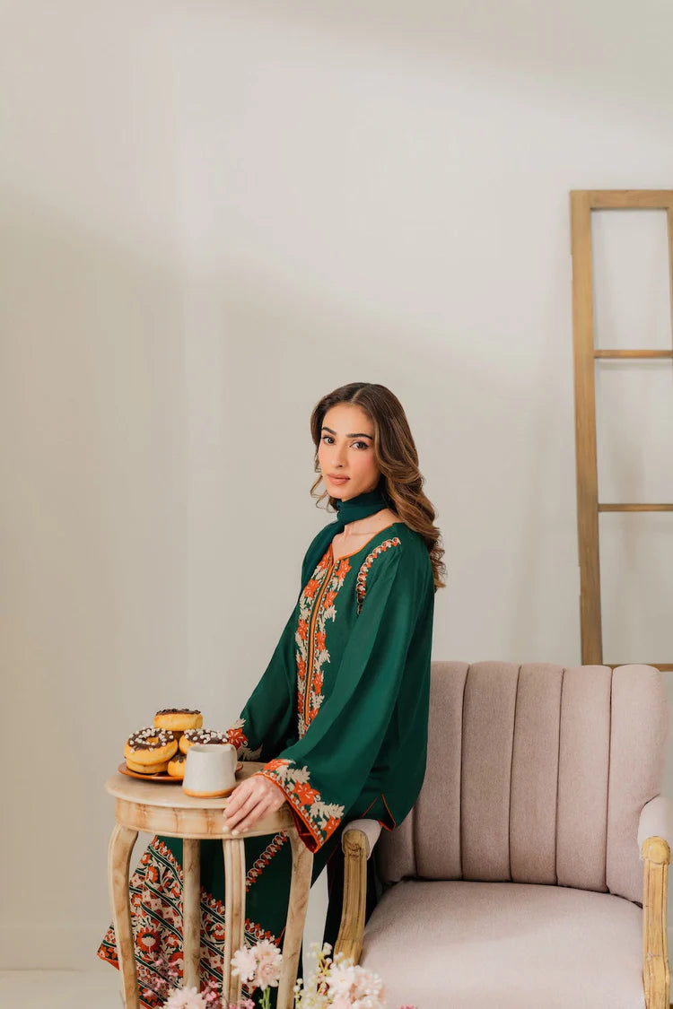 VINTAGE-3PC DHANAK EMBROIDERED SHIRT WITH BAMBER CHIFFON DUPATTA & TROUSER-W.J-1920