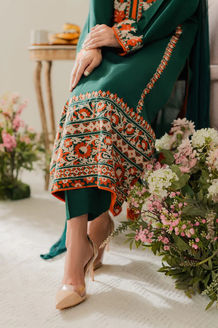 VINTAGE-3PC DHANAK EMBROIDERED SHIRT WITH BAMBER CHIFFON DUPATTA & TROUSER-W.J-1920