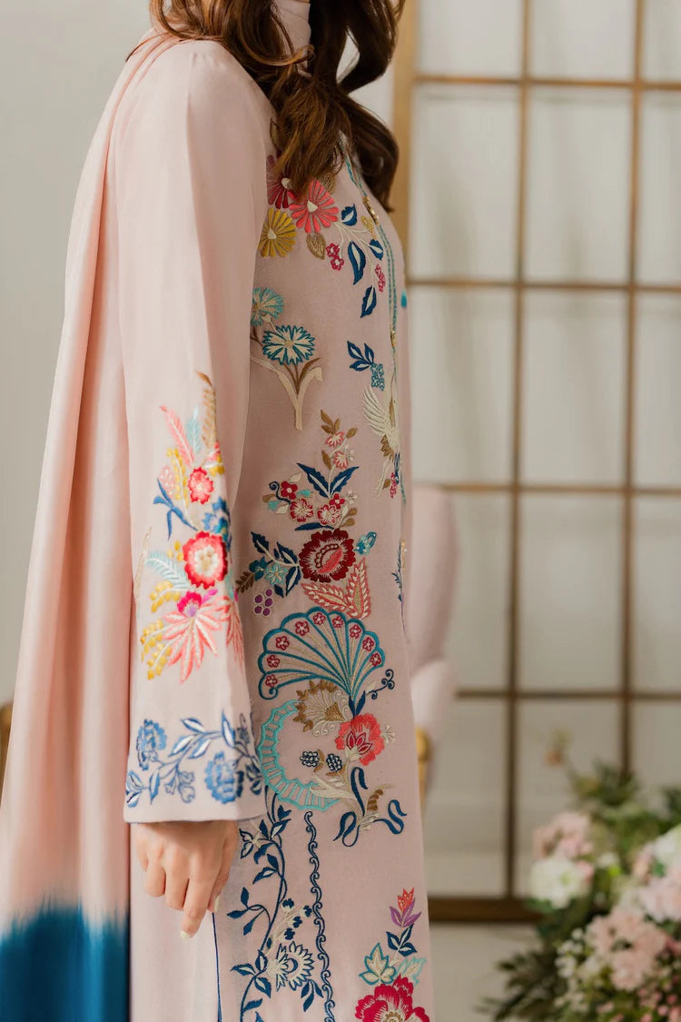 VINTAGE-3PC DHANAK EMBROIDERED SHIRT WITH TYE & DYE CHIFFON DUPATTA AND TROUSER-W.J-2018