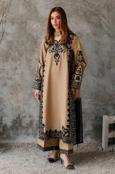 VINTAGE-3PC DHANAK EMBROIDERED SHIRT WITH CHIFFON TYE&DYE DUPATTA AND TROUSER-W.J-5287