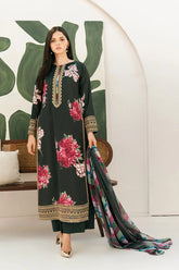 LULUSAR-3PC-SHAMOZE SILK PRINTED EMB SHIRT WITH SILK PRINTED DUPATTA AND SILK TROUSER-W.J-9013
