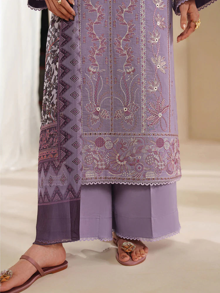 GARNET-3PC DHANAK EMBROIDERED SHIRT WITH COURTRAI PRINTED SHAWL AND TROUSER-W.J-2025