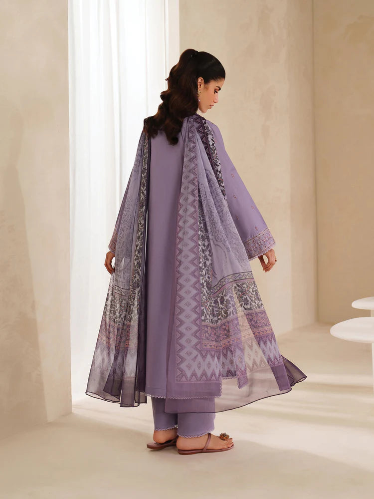 GARNET-3PC DHANAK EMBROIDERED SHIRT WITH COURTRAI PRINTED SHAWL AND TROUSER-W.J-2025