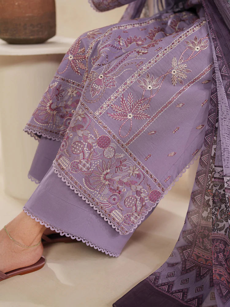 GARNET-3PC DHANAK EMBROIDERED SHIRT WITH COURTRAI PRINTED SHAWL AND TROUSER-W.J-2025