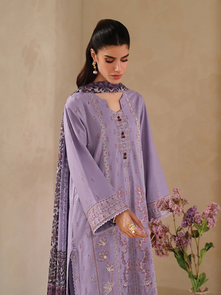 GARNET-3PC DHANAK EMBROIDERED SHIRT WITH COURTRAI PRINTED SHAWL AND TROUSER-W.J-2025