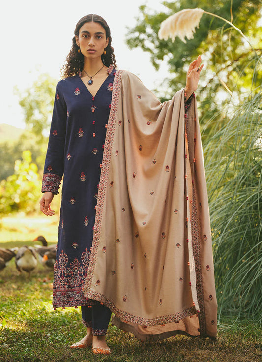MARIA B- 3PC DHANAK EMBROIDERED SHIRT WITH DHANAK EMBROIDERED SHAWL & EMB TROUSER-W.J-1784