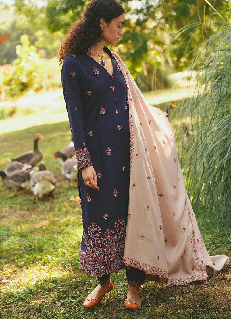 MARIA B- 3PC DHANAK EMBROIDERED SHIRT WITH DHANAK EMBROIDERED SHAWL & EMB TROUSER-W.J-1784