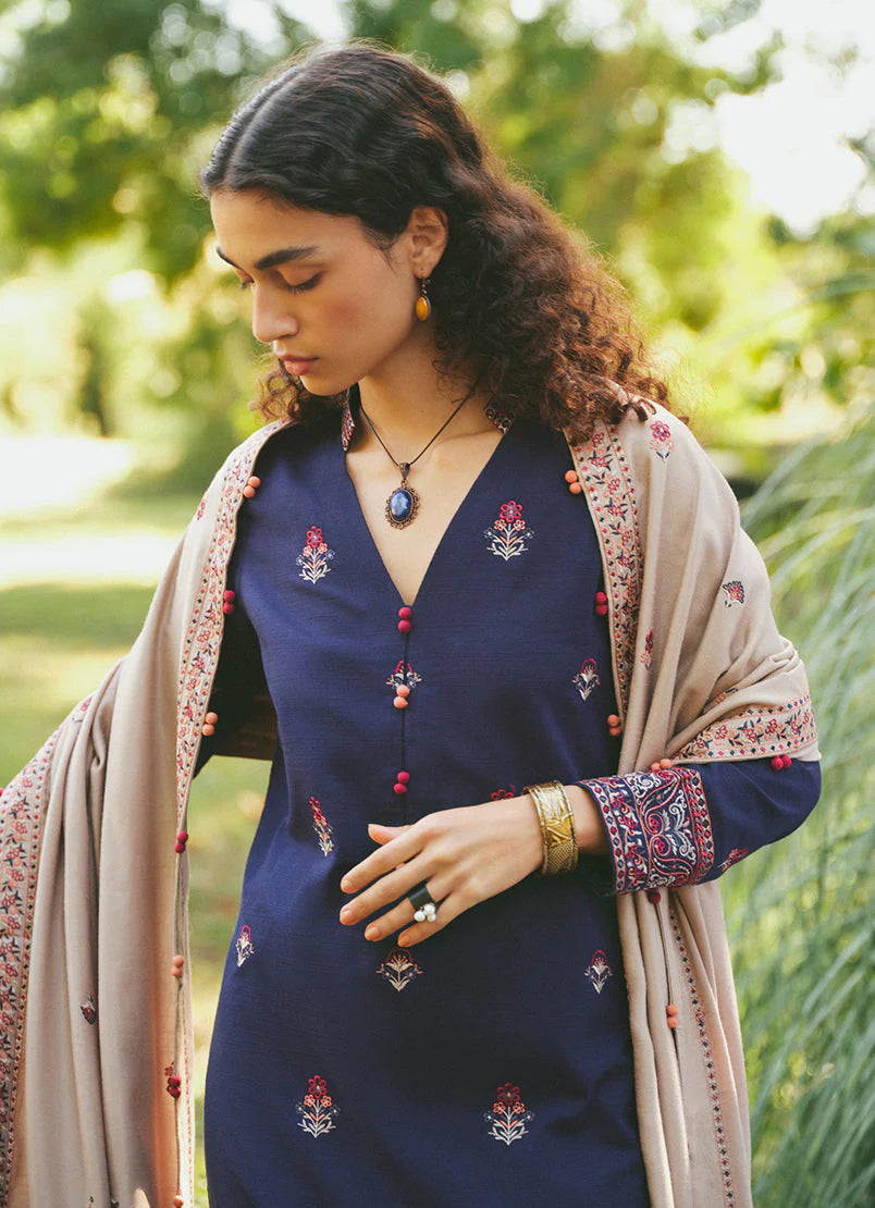 MARIA B- 3PC DHANAK EMBROIDERED SHIRT WITH DHANAK EMBROIDERED SHAWL & EMB TROUSER-W.J-1784