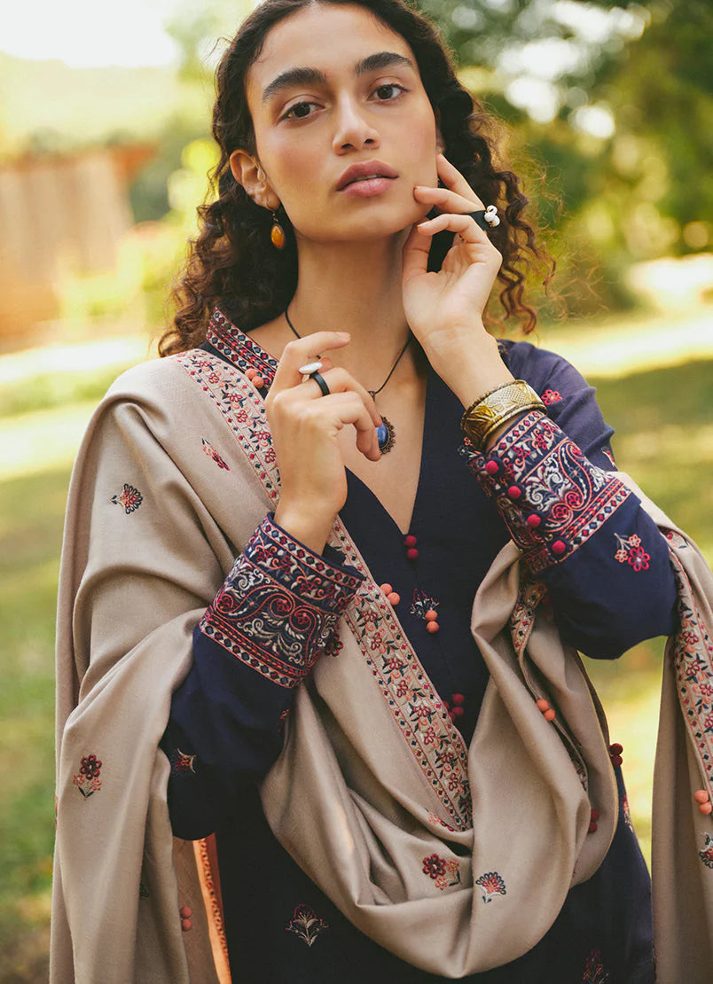 MARIA B- 3PC DHANAK EMBROIDERED SHIRT WITH DHANAK EMBROIDERED SHAWL & EMB TROUSER-W.J-1784