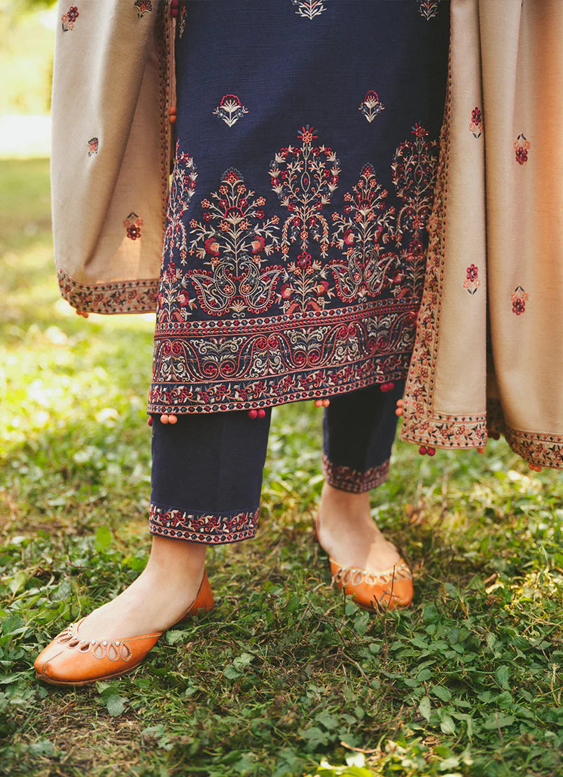 MARIA B- 3PC DHANAK EMBROIDERED SHIRT WITH DHANAK EMBROIDERED SHAWL & EMB TROUSER-W.J-1784