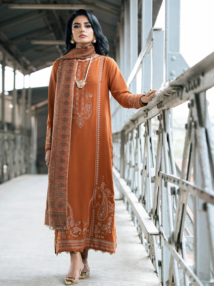 IZEL-3PC DHANAK EMBROIDERED SHIRT WITH COURTRAI PRINTED SHAWL AND TROUSER-WJ-1953