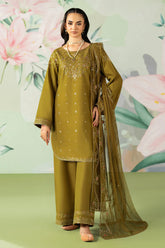 ETHNC-3PC DHANAK SEQUIN EMBROIDERED SHIRT WITH COTTON NET EMBROIDERED DUPATTA AND TROUSER-W.J-1918