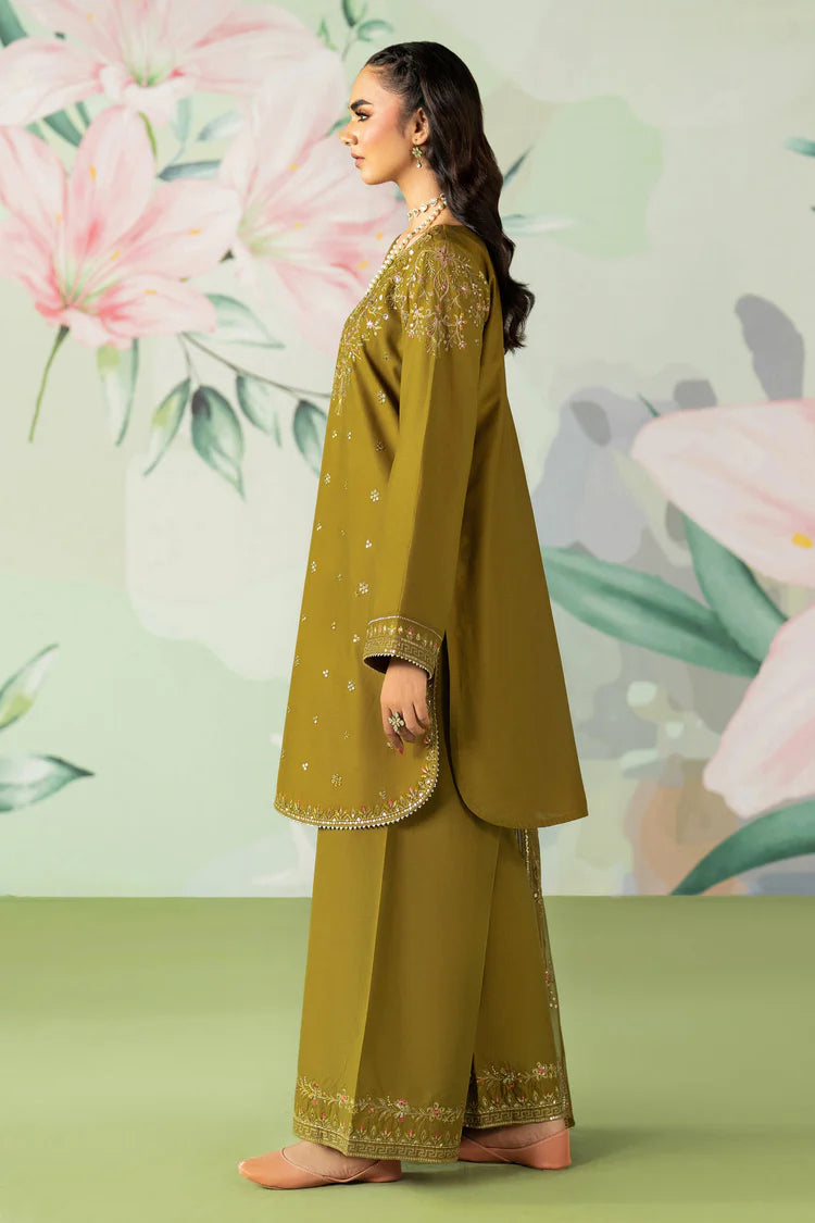 ETHNC-3PC DHANAK SEQUIN EMBROIDERED SHIRT WITH COTTON NET EMBROIDERED DUPATTA AND TROUSER-W.J-1918