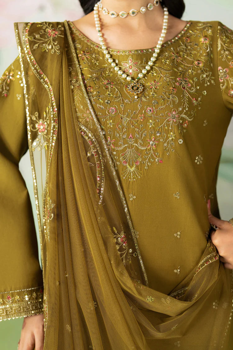 ETHNC-3PC DHANAK SEQUIN EMBROIDERED SHIRT WITH COTTON NET EMBROIDERED DUPATTA AND TROUSER-W.J-1918