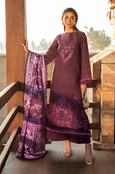 BIN ILYAS-3PC DHANAK EMBROIDERED SHIRT WITH COURTRAI PRINTED SHAWL & DHANAK TOUSER-W.J-4123