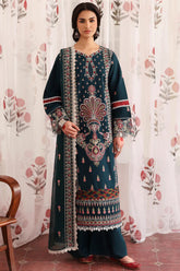 MAHNUR-3PC LAWN LASERWORK EMBROIDERED SHIRT WITH KHAADI NET EMBROIDERED DUPATTA AND TROUSER-W.J-4689