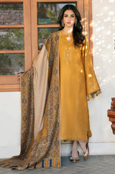 IZEL-3PC DHANAK EMBROIDERED SHIRT WITH COURTRAI PRINTED SHAWL & TROUSER-W.J-4372