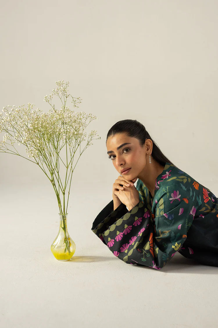 AFROZEH-2PC SHAMOZE SILK PRINTED SHIRT WITH SHAMOZE SILK PRINTED TROUSER-W.J-1959