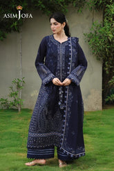 ASIM JOFA-3PC DHANAK EMBROIDERED SHIRT WITH DHANAK EMBROIDERED SHAWL AND EMB TROUSER-W.J-5183
