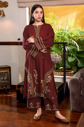 URGE-2PIECE DHANAK EMBROIDERED SHIRT WITH DHANAK EMB TROUSER-WJ-15090