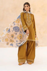URGE-3PC DHANAK EMBROIDERED SHIRT WITH WOOL PRINT SHAWL AND EMB TROUSER-W.J-5070