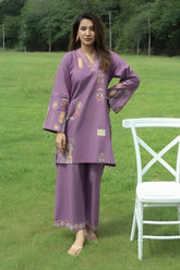 URGE-2PIECE DHANAK EMBROIDERED SHIRT WITH DHANAK EMB TROUSER-WJ-15058