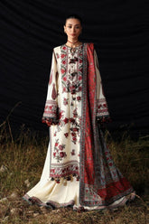HUSSAIN REHAR-3PC DHANAK EMBROIDERED SHIRT WITH WOOL PRINTED SHAWL AND EMB TROUSER -W.J-5186