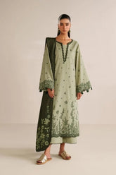 IZNIK-3PC DHANAK EMBROIDERED SHIRT DHANAK EMBROIDERED SHAWL AND TROUSER-W.J-5184