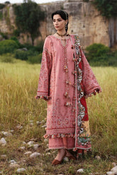 HUSSAIN REHAR-3PC DHANAK EMBROIDERED SHIRT WITH WOOL PRINT SHAWL AND EMB TROUSER_W.J-5160