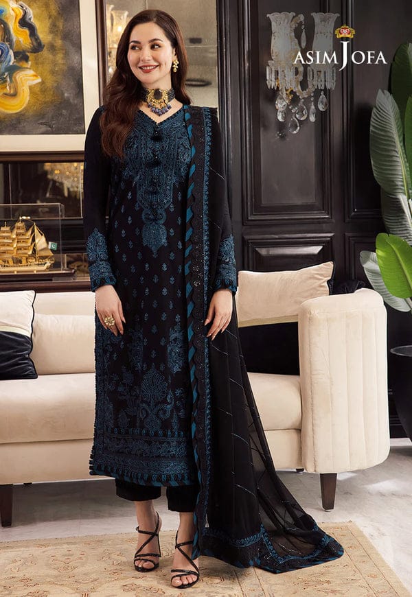 ASIM JOFA- 3PC DHANAK EMBROIDERED SHIRT WITH BAMBER DHANAK EMBROIDERED SHAWL & TROUSER--W.J-1044