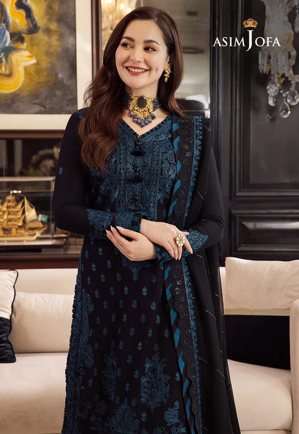 ASIM JOFA- 3PC DHANAK EMBROIDERED SHIRT WITH BAMBER DHANAK EMBROIDERED SHAWL & TROUSER--W.J-1044