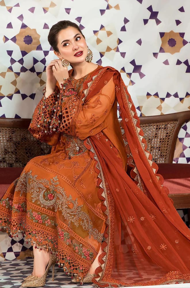 MARIA.B-3PC DHANAK EMBROIDERED SHIRT WITH CHIFFON EMBROIDERED DUPATTA & TROUSER-W.J-1912