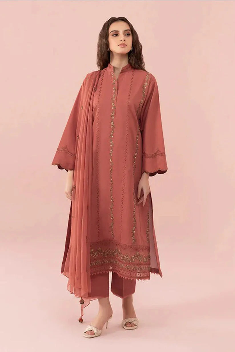 SAPPHIRE-3PC DHANAK EMBROIDERED SHIRT WITH BAMBER CHIFFON EMBROIDERED DUPATTA_W.J-1894