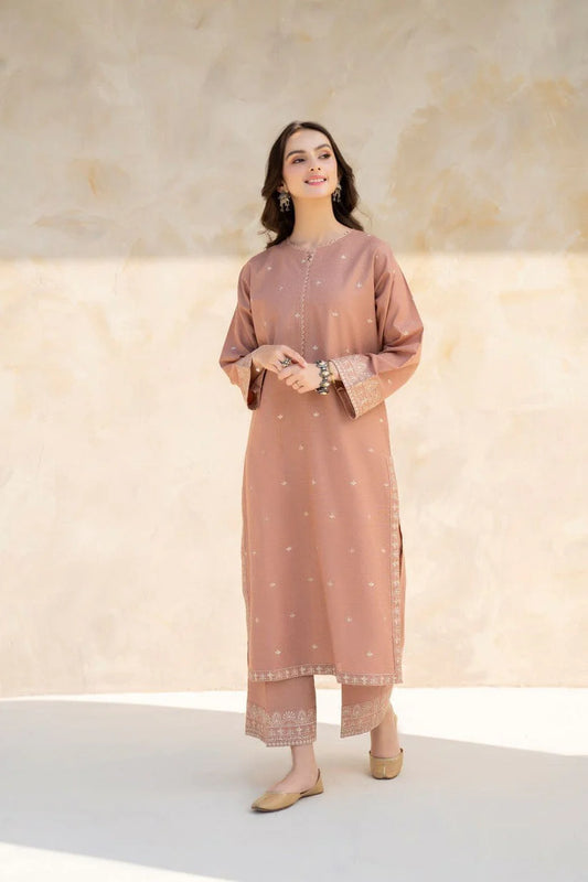 JAZMIN-2PC DHANAK EMBROIDERED SHIRT WITH DHANAK EMBROIDRED TROUSER-W.J-1064
