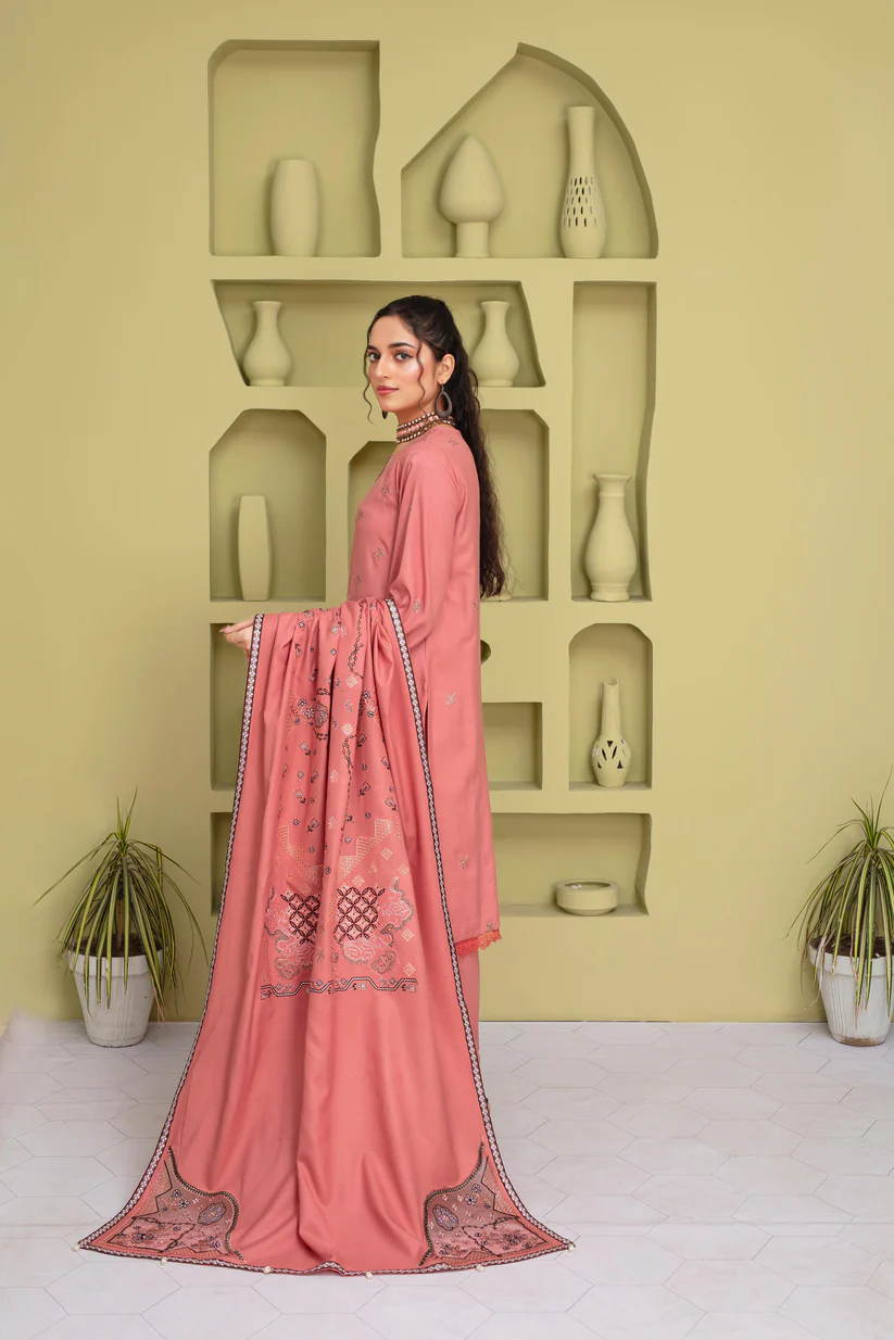 WearJora-3PC DHANAK EMBROIDERED SHIRT WITH DHANAK CUTWORK EMBROIDERED SHAWL AND TROUSER-W.J-1781
