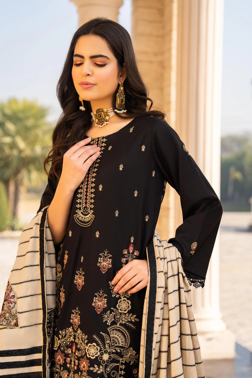 WearJora-3PC DHANAK EMBROIDERED SHIRT WITH HEAVY CUTWORK EMBROIDERED JACQUARD WOOL SHAWL W.J-1385