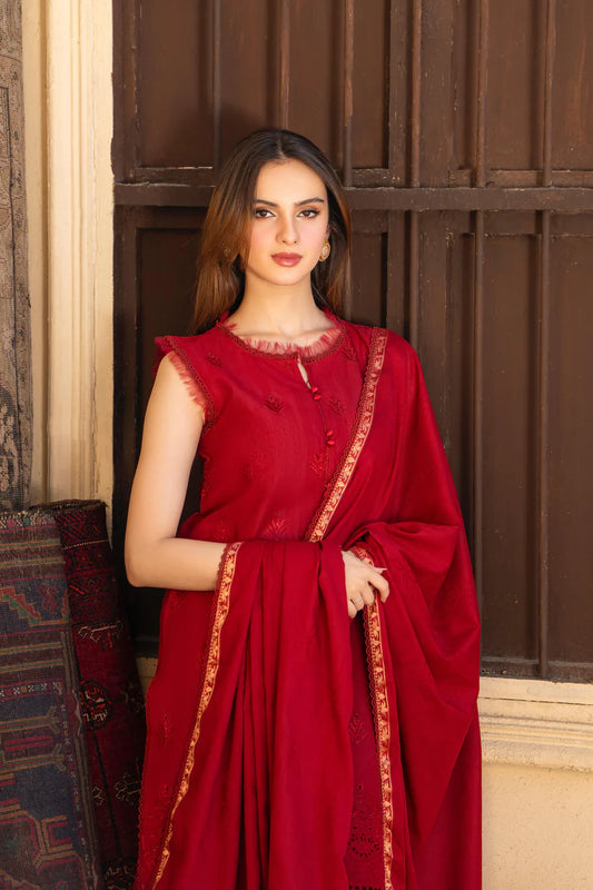 MIRAKHI-3PC LAWN CHIKENKARI EMBROIDERED SHIRT WITH LAWN JAQUARD PRINT DUPATTA-W.J-1634