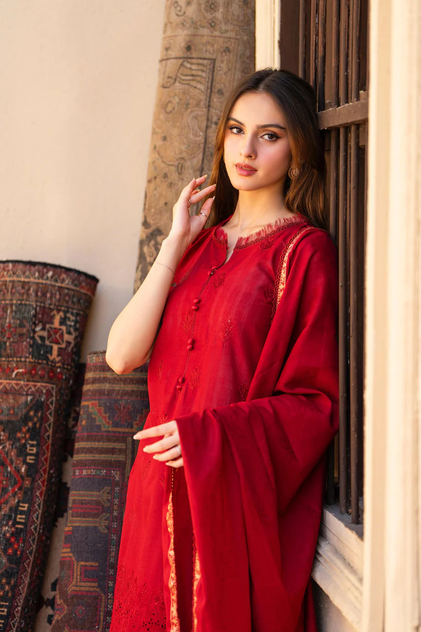 MIRAKHI-3PC LAWN CHIKENKARI EMBROIDERED SHIRT WITH LAWN JAQUARD PRINT DUPATTA-W.J-1634