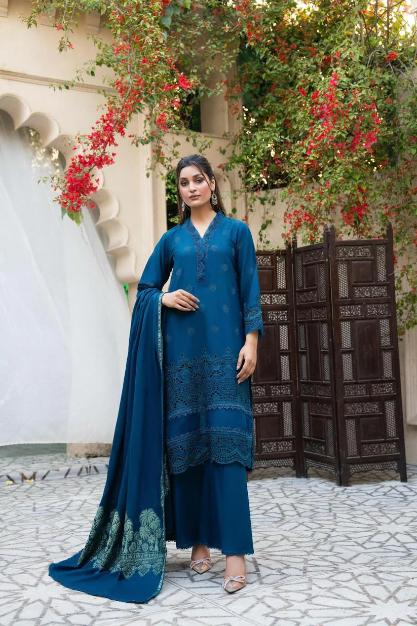 MIRAKHI-3PC LAWN CHIKENKARI EMBROIDERED SHIRT WITH LAWN JACQUARD PRINT DUPATTA-W.J-1697