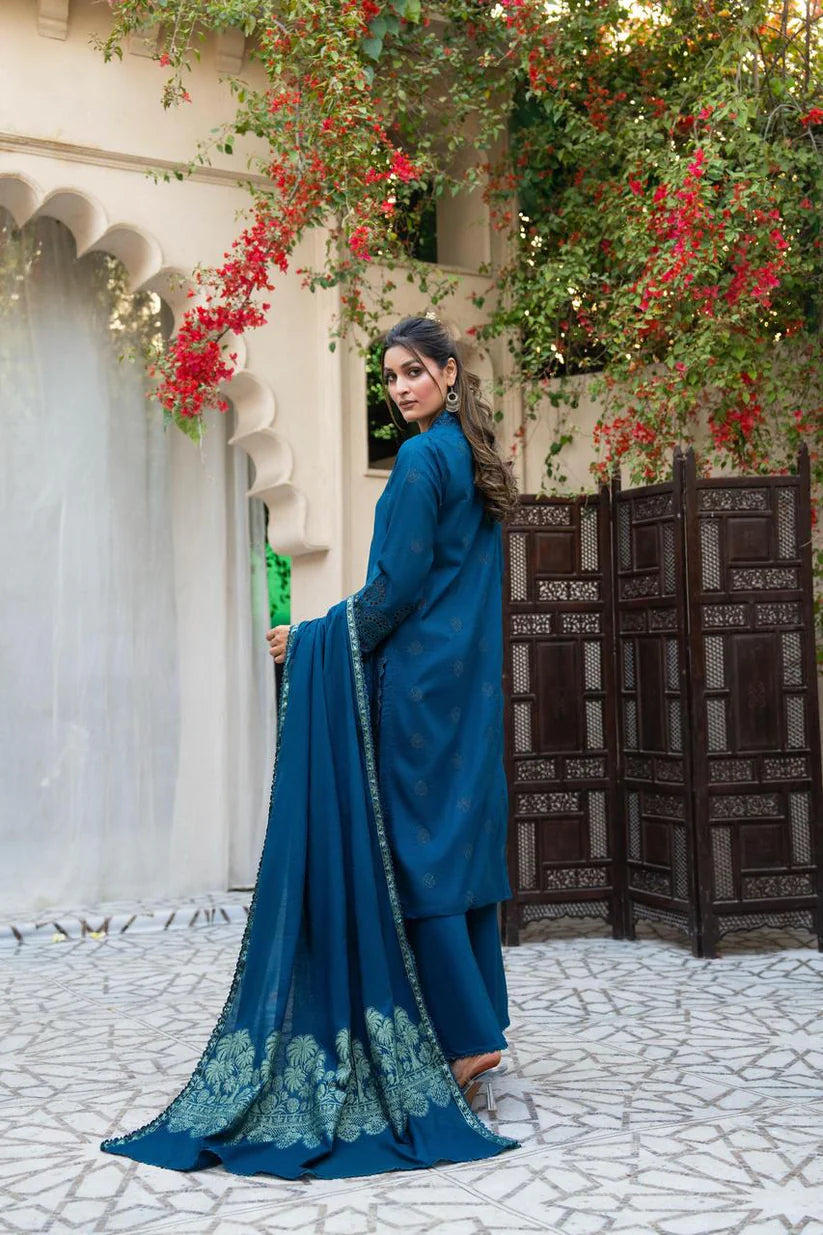 MIRAKHI-3PC LAWN CHIKENKARI EMBROIDERED SHIRT WITH LAWN JACQUARD PRINT DUPATTA-W.J-1697