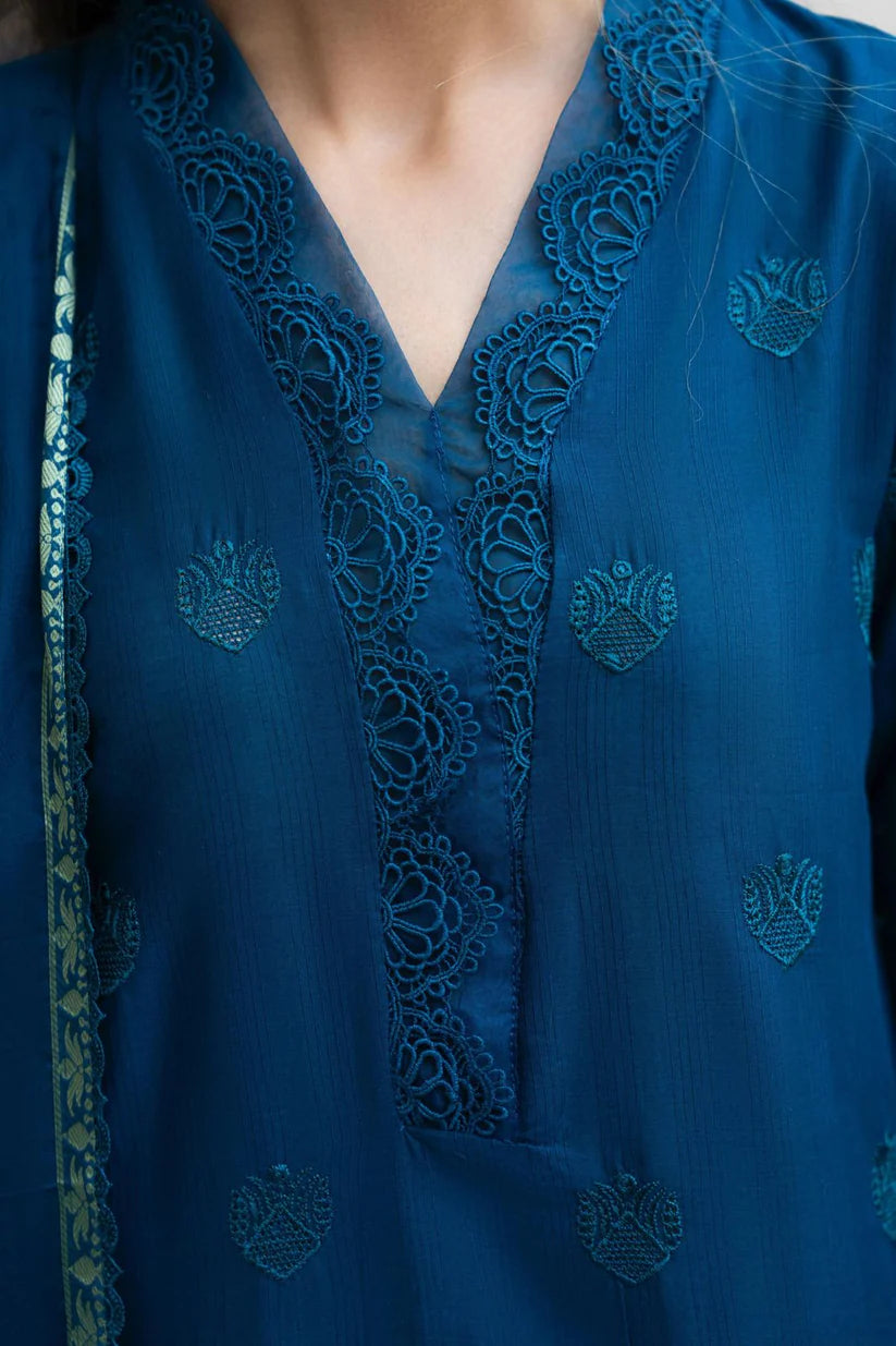 MIRAKHI-3PC LAWN CHIKENKARI EMBROIDERED SHIRT WITH LAWN JACQUARD PRINT DUPATTA-W.J-1697