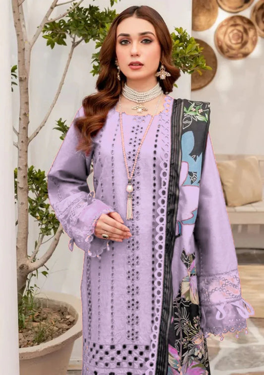MARIA B-3PC CHIKENKAARI LAWN EMBROIDERED SHIRT WITH MONARK PRINT DUPATTA AND TROUSER-W.J-1761